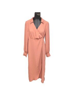 NEW ASOS Design Maternity Wrap Midi Dress With Collar In Dusty Rose